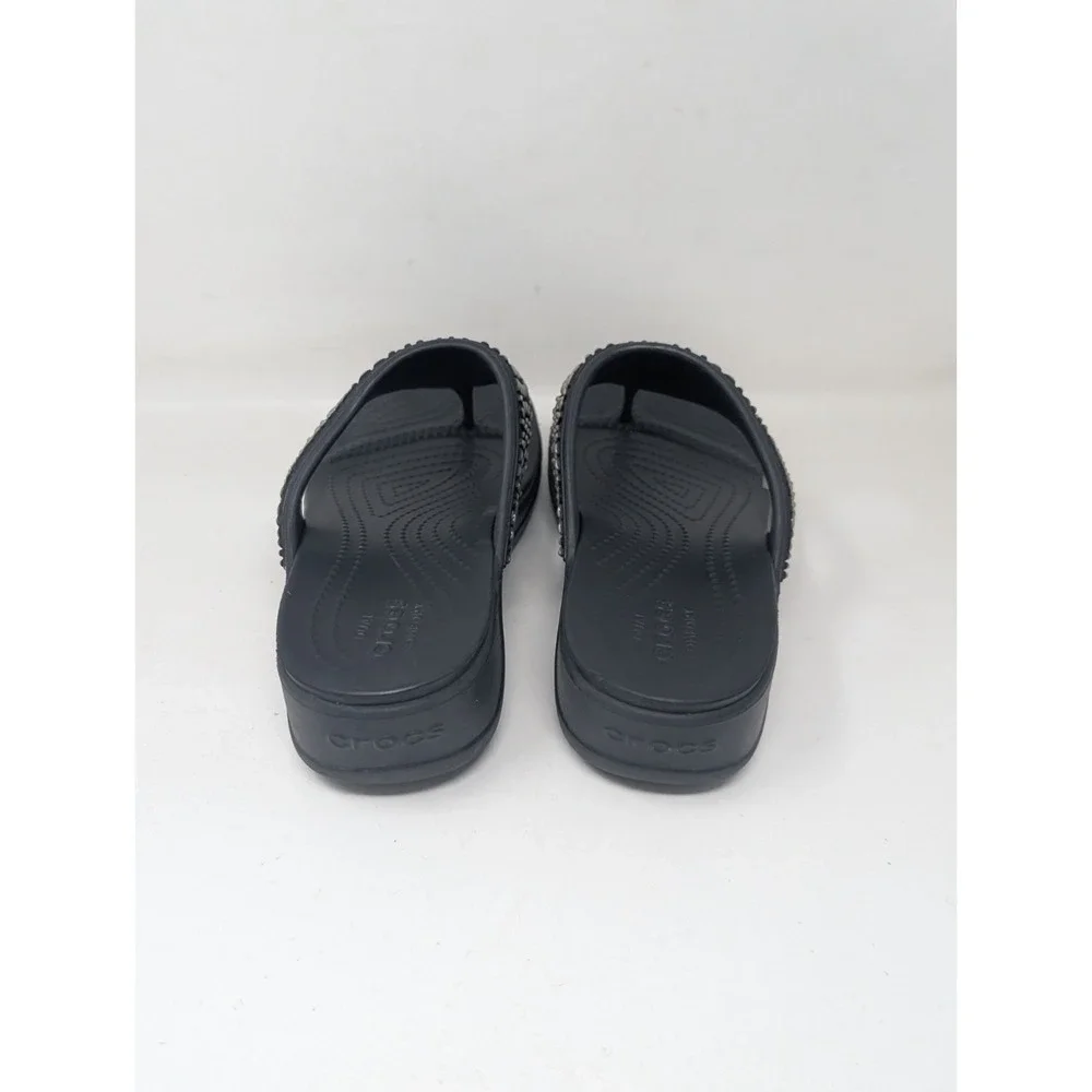 Crocs Monterey Diamante Women's Black Wedge Flip Flop Sandals Size 9